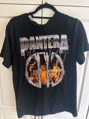 Pantera Black Short Sleeve Graphic Tee with Flame Emblem
